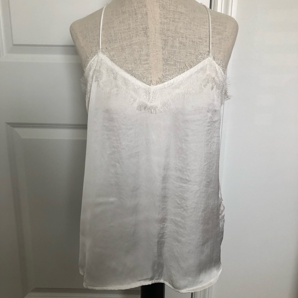 Nine West Elegant White Lace Trim Satin Camisole